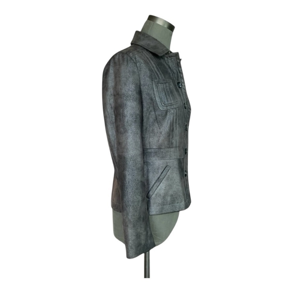 Women Jacket CHICOS Pewter Metallic Lined Blazer Button Front Long Sleeve Jacket - Picture 3 of 5